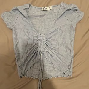 Baby blue, raunched / draw-string crop top from Hollister